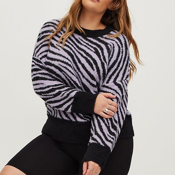 torrid Sweaters - NWT TORRID LAVENDER BLACK ZEBRA EYELASH KNIT PULLOVER TUNIC SWEATER - Large / 12